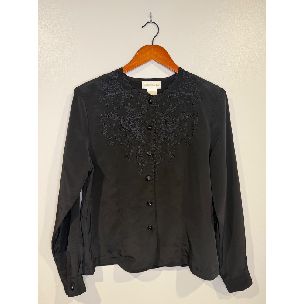 Vintage Christie Jill Womens Fairy Grunge  Embroidered Blouse 12 Floral Romantic